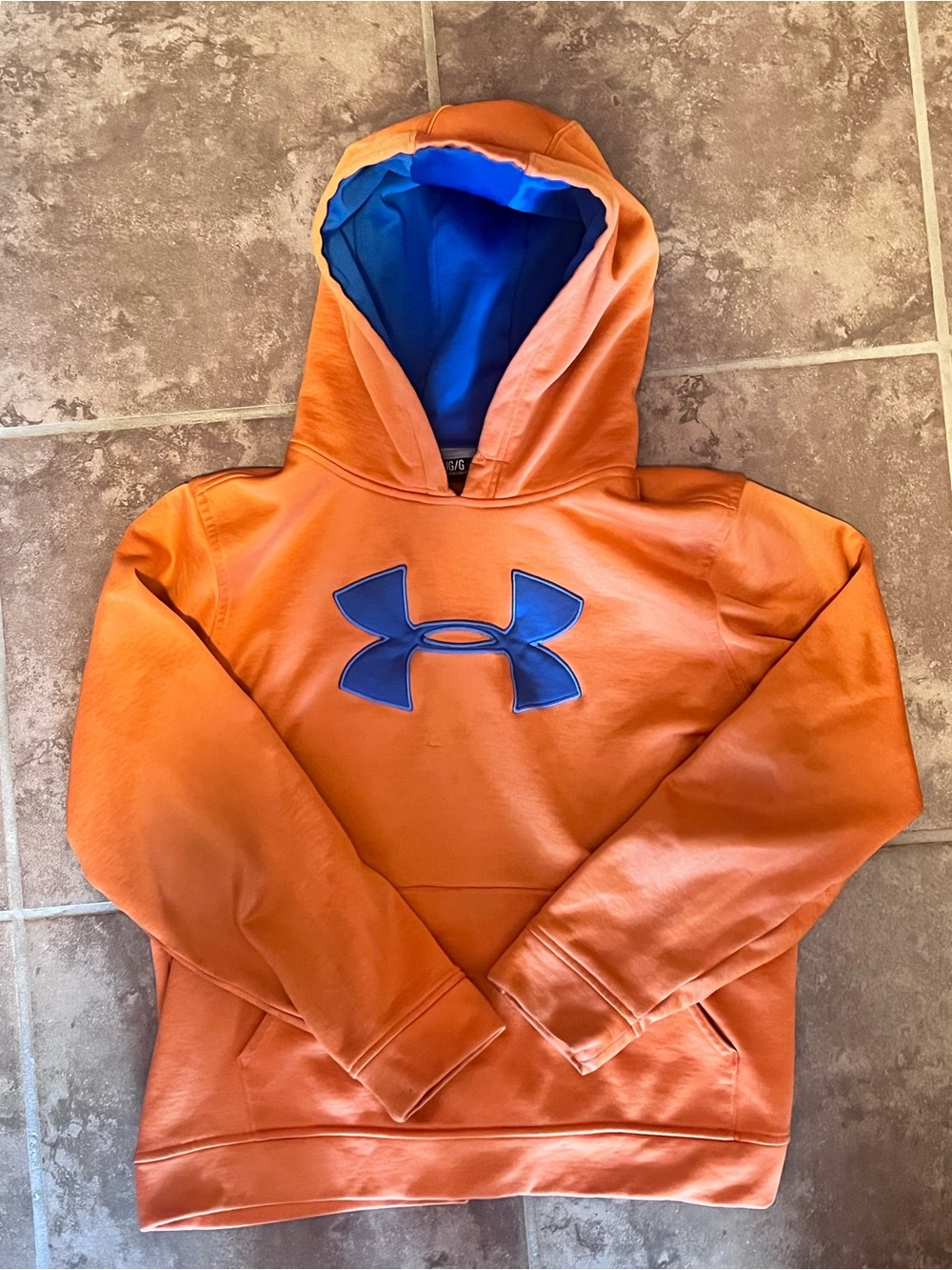 Under Armour Orange Hoodie with Blue Logo - Kids